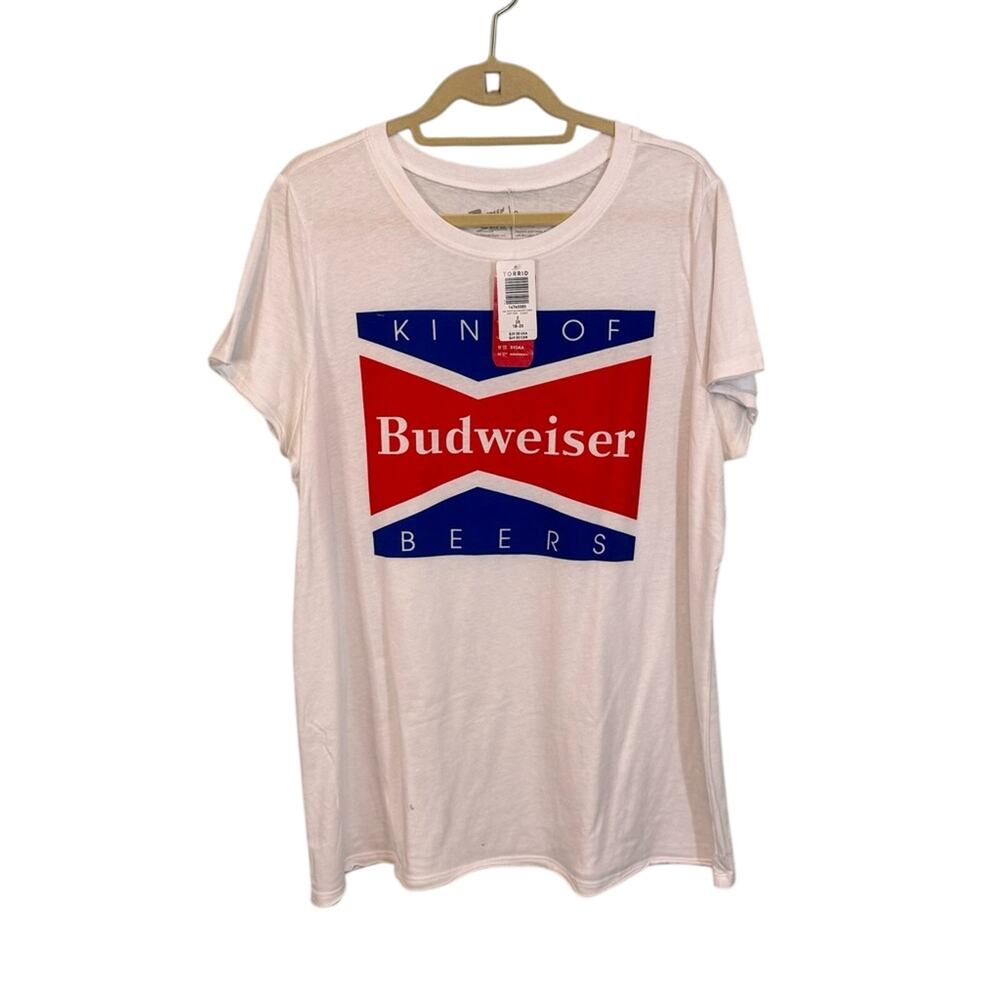 Torrid Women's White Crew Neck Short Sleeve Budweiser King Of Beers Size 2 NWT
